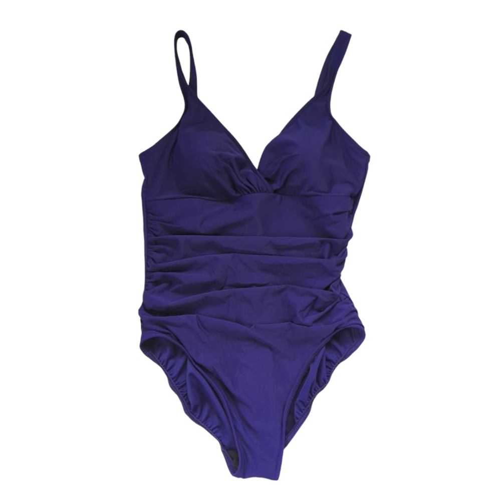 TrimShaper Drape Ruched One Piece Swimsuit 14 Purple